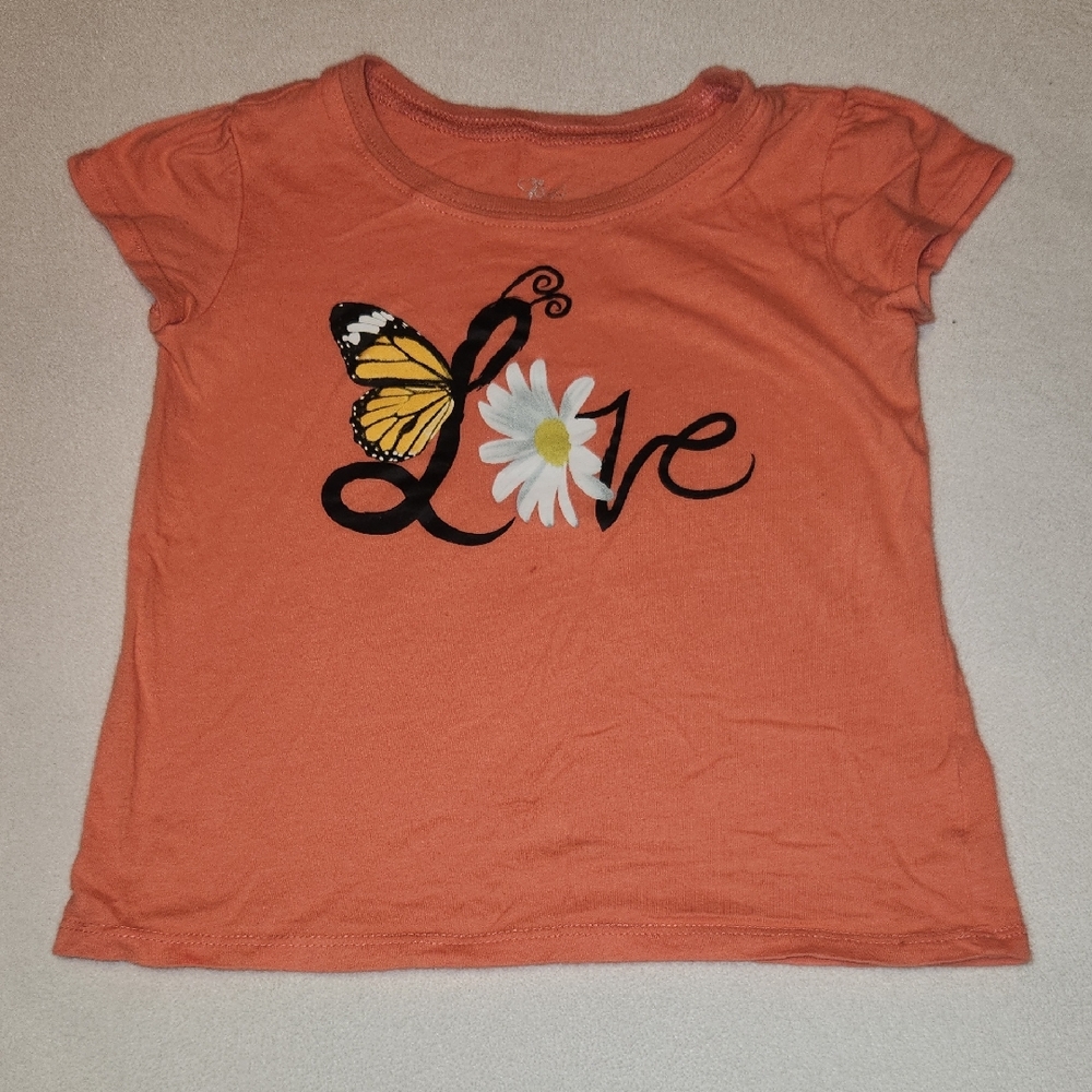 Children's Place Orange Kids T-Shirt with Butterfly and Flower Design
